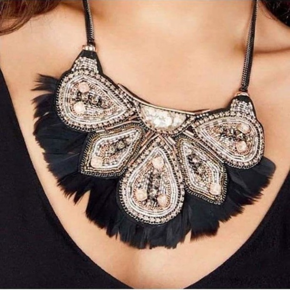 Stella & Dot | Retired Handbeaded Constantine Feather Statement Necklace - Picture 2 of 10